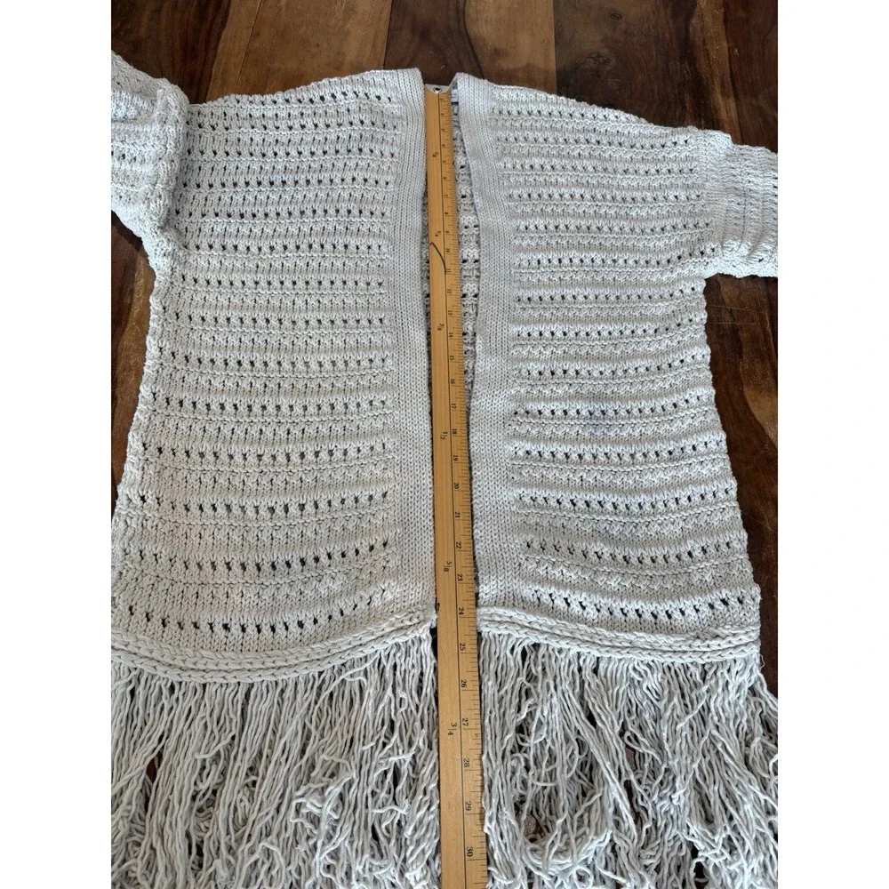 Zara chunky cardigan sweater boho fringe grey women's size small cotton blend - Picture 4 of 11